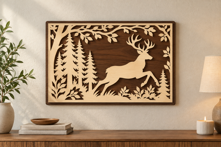 Leaping Deer Forest Laser Cut SVG File, leaping deer svg