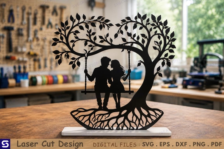 3D Heart Tree Couple Swing Tabletop Decor Laser Cut File
