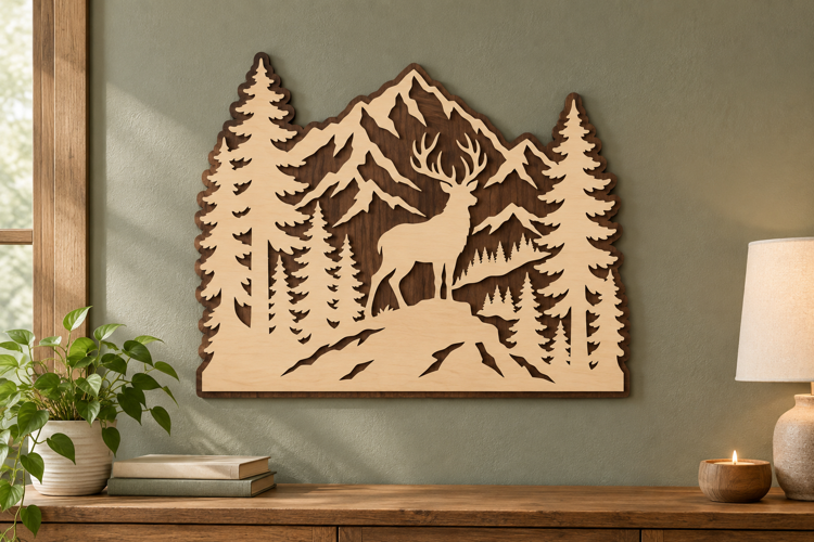 Deer Mountain Laser Cut SVG File, deer mountain svg, mountai