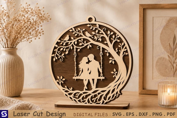 3D Circular Couple Tree Swing with Birds Tabletop Decor