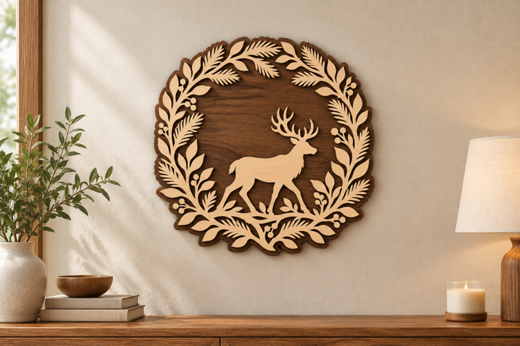 Deer Laurel Wreath Laser Cut SVG File, deer laurel svg, deer