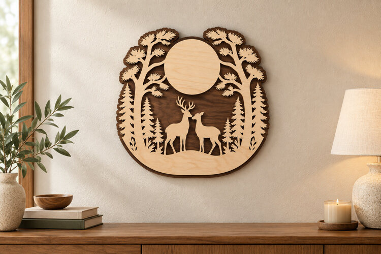 Moon Deer Forest Laser Cut SVG File, moon deer svg, deer example image 1