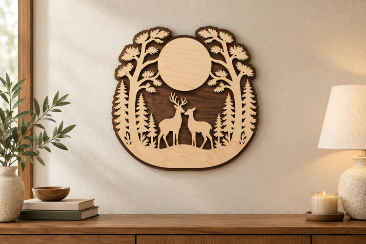 Moon Deer Forest Laser Cut SVG File, moon deer svg, deer