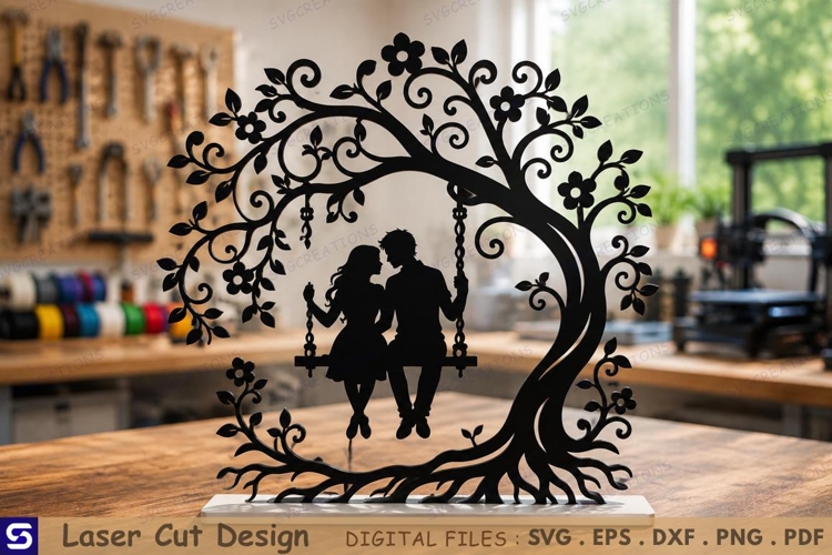 3D Floral Tree Couple Swing Tabletop Decor Laser Cut File