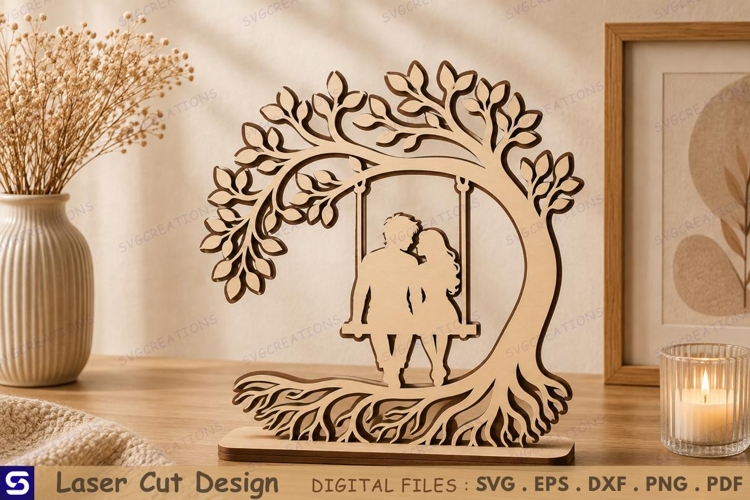 3D Couple Tree Swing Tabletop Decor Laser Cut File