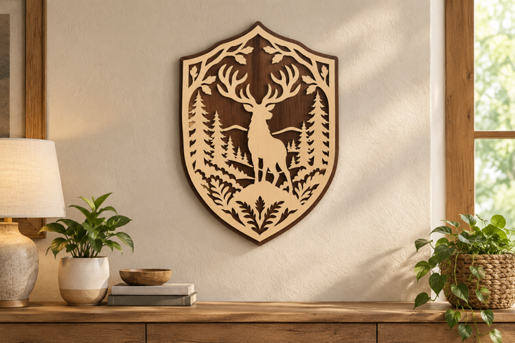 Deer Shield Laser Cut SVG File, deer shield svg, stag shield