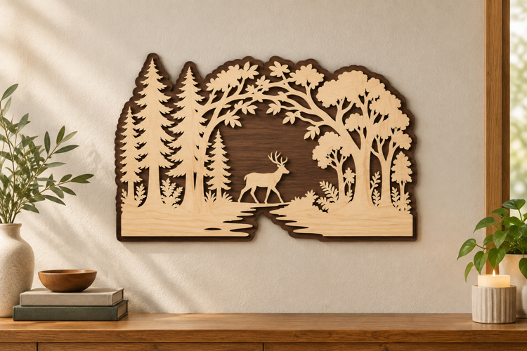 Deer Forest Scene Laser Cut SVG File, deer forest scene