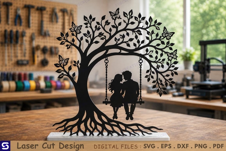3D Butterfly Tree Couple Swing Tabletop Decor Laser Cut File