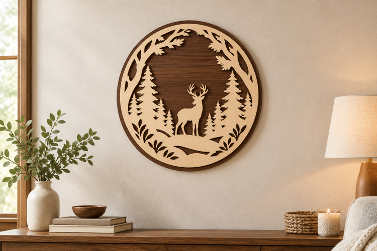 Deer Forest Circle Laser Cut SVG File, deer forest circle
