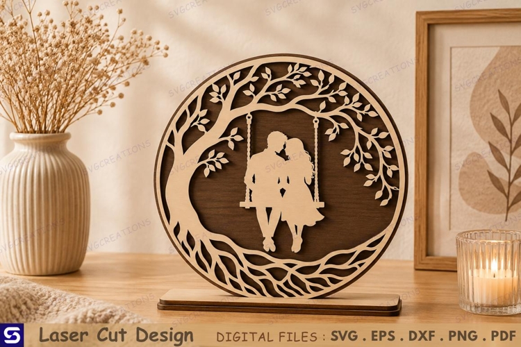 3D Circular Couple Tree Swing Tabletop Decor Laser Cut File