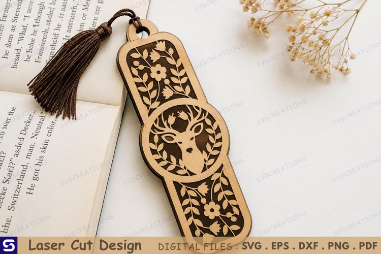 3D Deer & Floral Wooden Bookmark Laser Cut File
