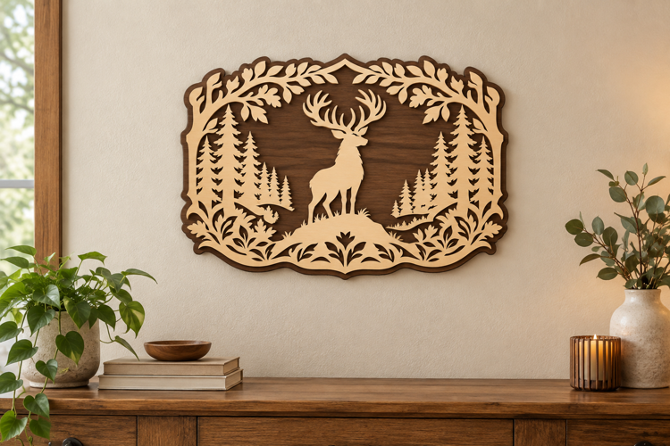 Ornate Deer Forest Laser Cut SVG File, ornate deer forest