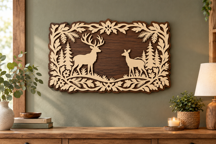 Two Deer Floral Laser Cut SVG File, two deer svg, deer pair