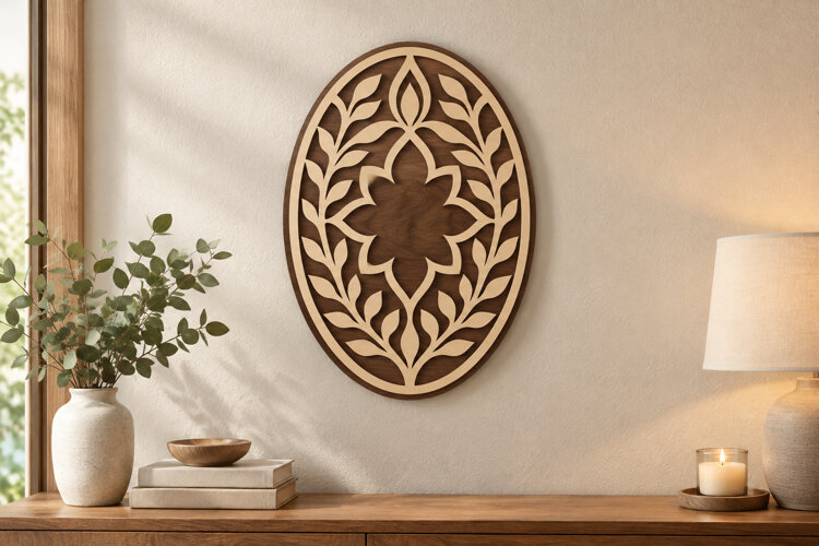 Oval Floral Mandala Laser Cut SVG File, oval floral mandala example image 1