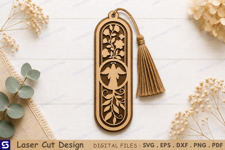 3D Angel & Floral Wooden Bookmark Laser Cut File