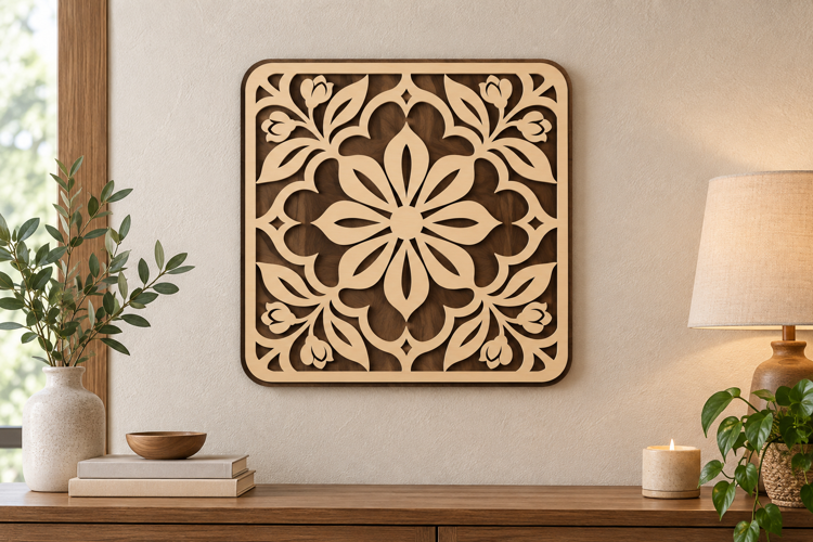 Square Floral Mandala Laser Cut SVG File, square floral mand