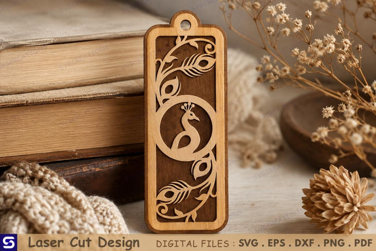 3D Peacock Feather Wooden Bookmark Laser Cut File