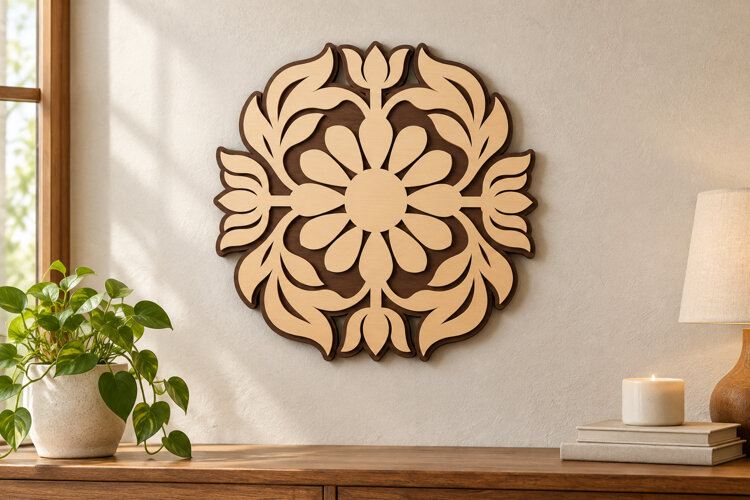 Floral Rosette Laser Cut SVG File, floral rosette svg example image 1