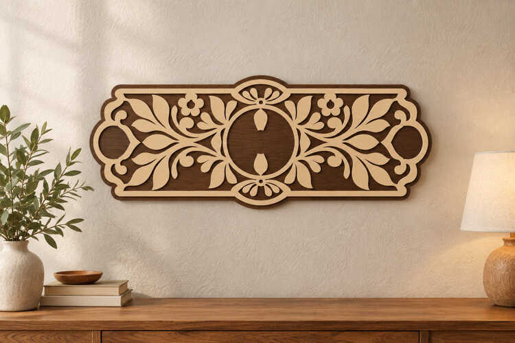 Floral Border Panel Laser Cut SVG File, floral border panel example image 1