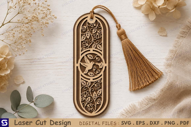 3D Hummingbird & Floral Wooden Bookmark Laser Cut File
