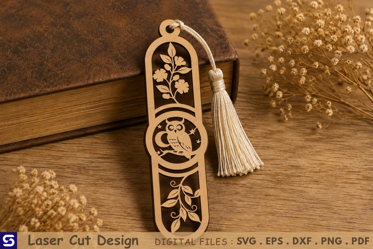 3D Owl & Crescent Moon Wooden Bookmark Laser Cut File