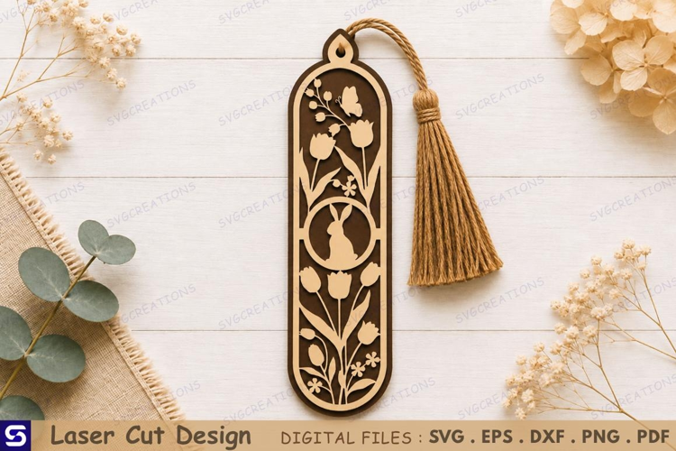 3D Bunny Rabbit & Tulip Wooden Bookmark Laser Cut File