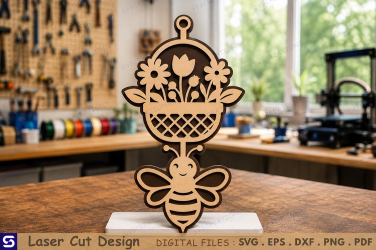 3D Honeybee & Flower Basket Table Sign Laser Cut File