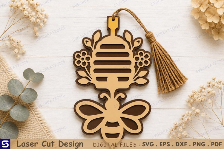 3D Honeybee & Beehive Wooden Bookmark Laser Cut File