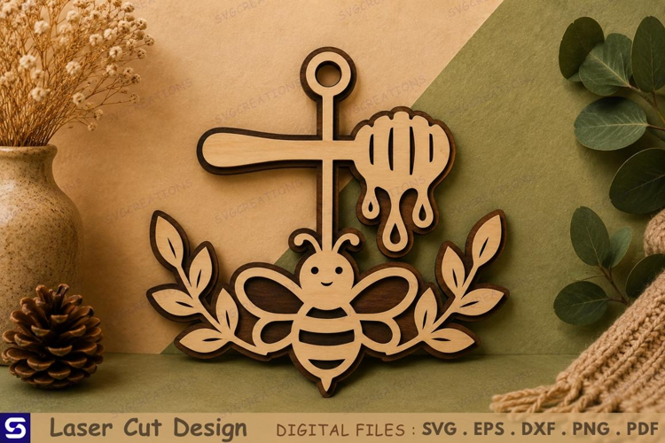 3D Honeybee & Honey Dipper Wooden Ornament Laser Cut File