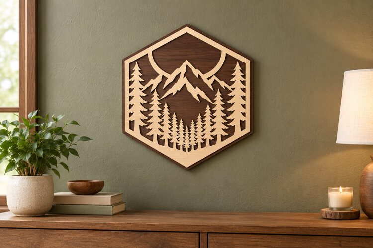 Hexagon Mountain Laser Cut SVG File, mountain svg, mountain example image 1