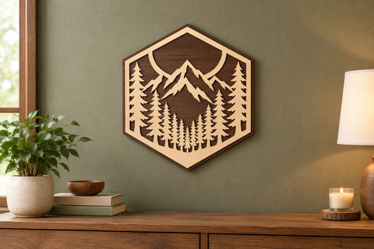 Hexagon Mountain Laser Cut SVG File, mountain svg, mountain