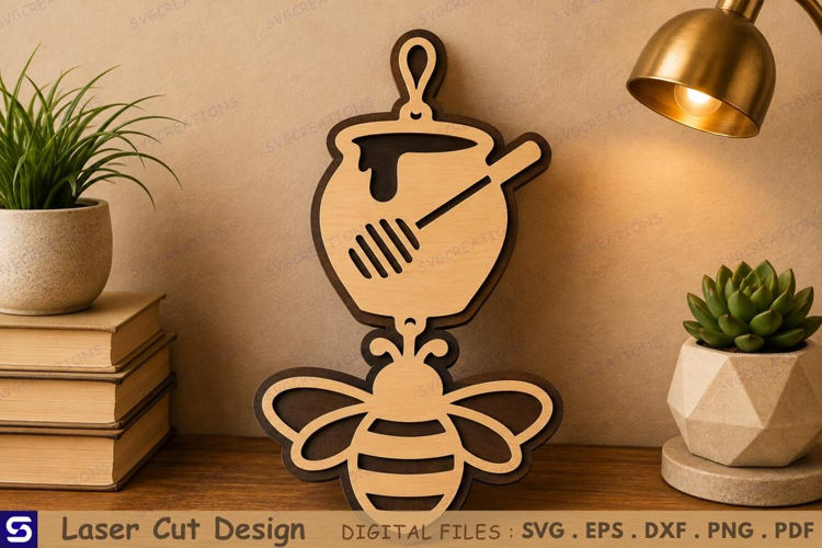 3D Honeybee & Honey Pot Wooden Ornament Laser Cut File