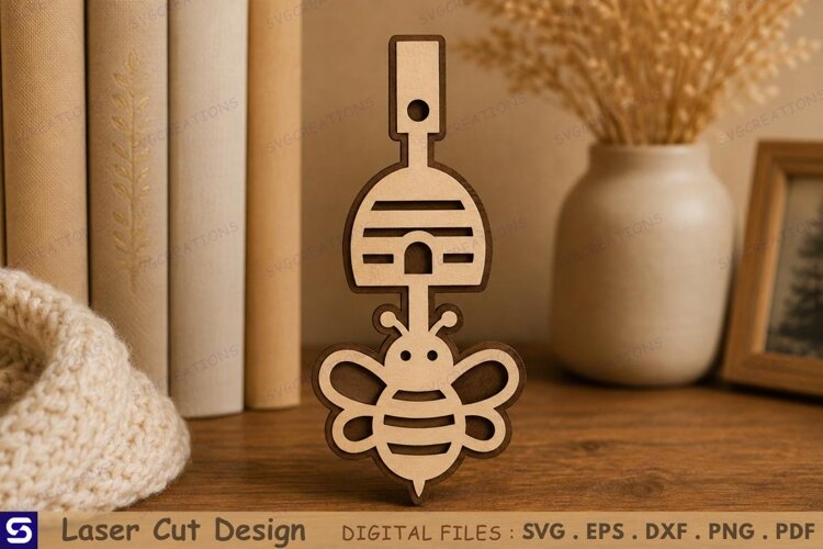 3D Honeybee & Beehive Wooden Ornament Laser Cut File example image 1