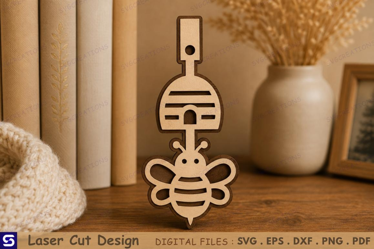 3D Honeybee & Beehive Wooden Ornament Laser Cut File