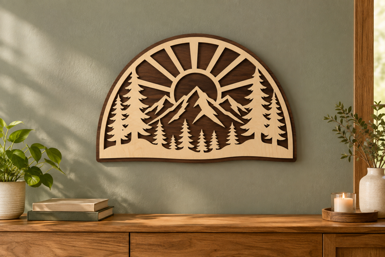 Sunrise Mountain Laser Cut SVG File, mountain svg, mountain