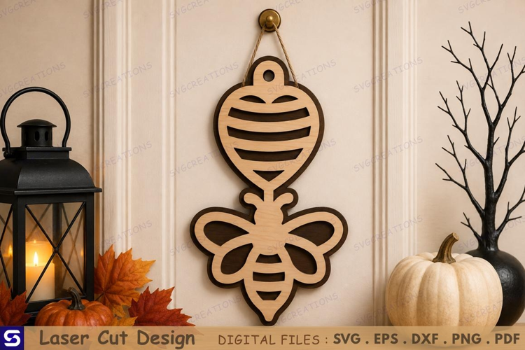 3D Honeybee & Beehive Wooden Wall Hanger Laser Cut File