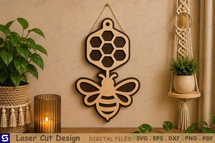 3D Honeybee & Honeycomb Wooden Wall Hanger Laser Cut File