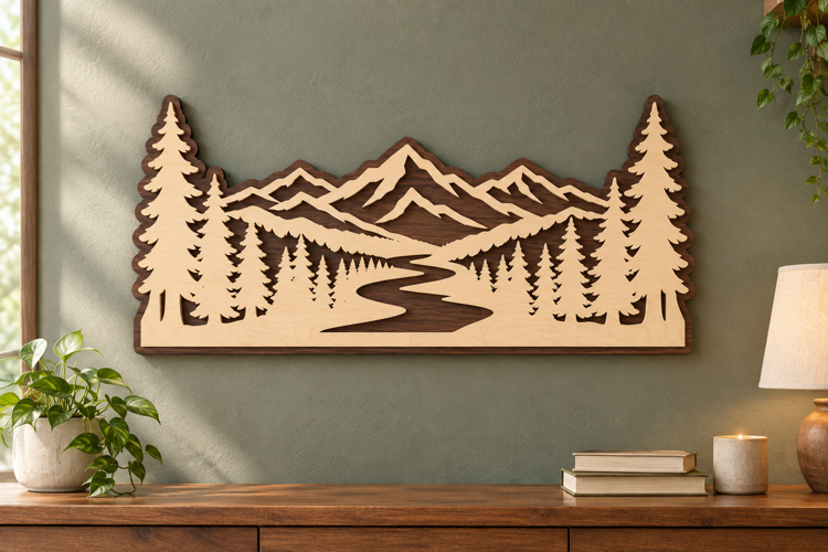 Mountain River Laser Cut SVG File, mountain svg, mountain