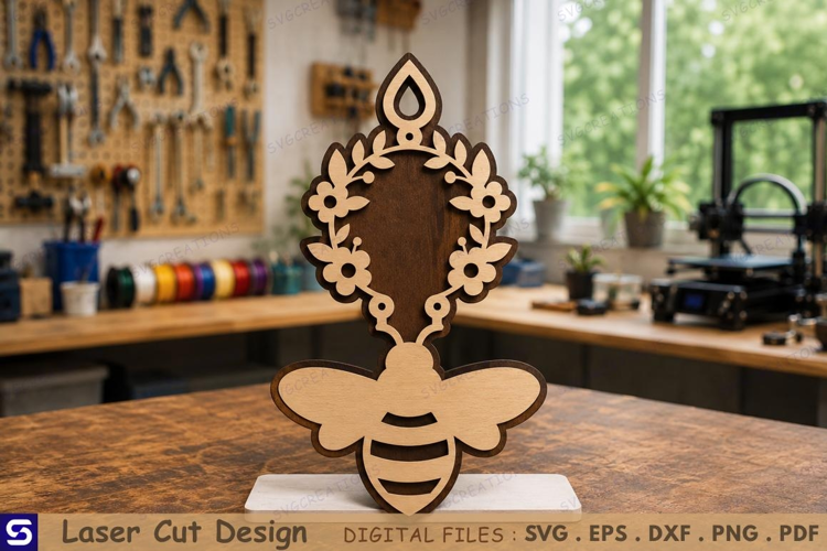 3D Honeybee & Floral Wreath Table Sign Laser Cut File
