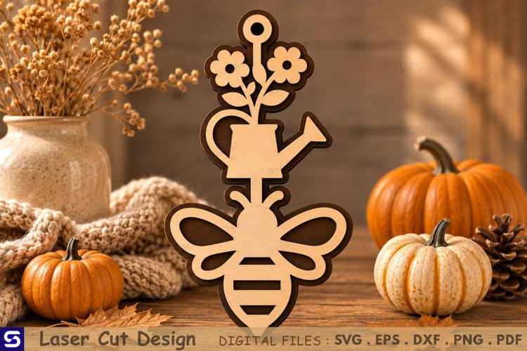 3D Honeybee & Watering Can Wooden Ornament Laser Cut File
