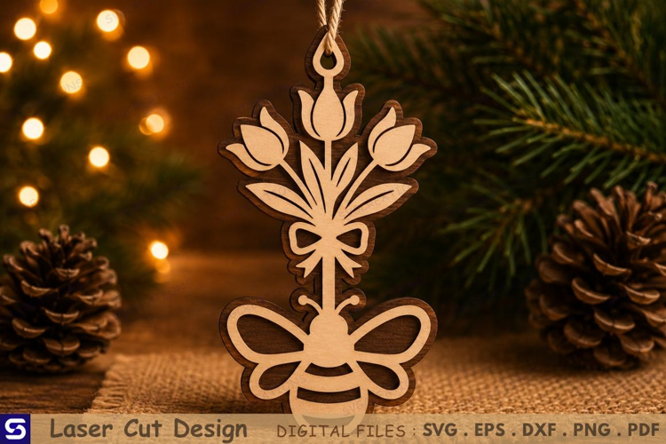 3D Honeybee & Tulip Bouquet Wooden Ornament Laser Cut File