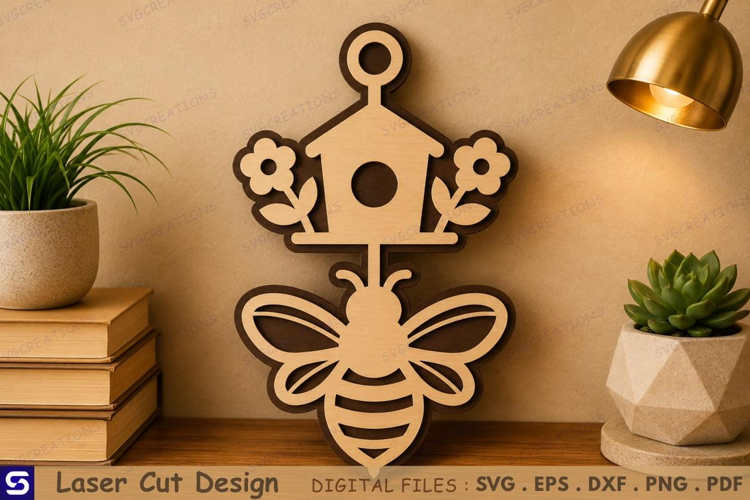 3D Honeybee & Birdhouse Wooden Ornament Laser Cut File