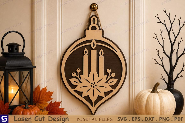 3D Poinsettia & Christmas Candles Wooden Ornament Laser Cut