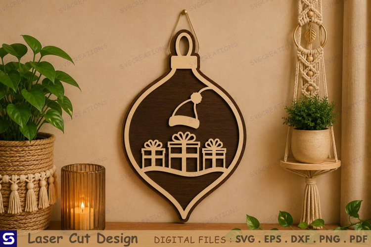 3D Christmas Presents & Santa Hat Wooden Ornament Laser cut