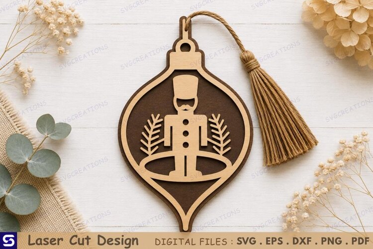 3D Nutcracker & Pine Sprigs Wooden Bookmark Laser Cut File example image 1