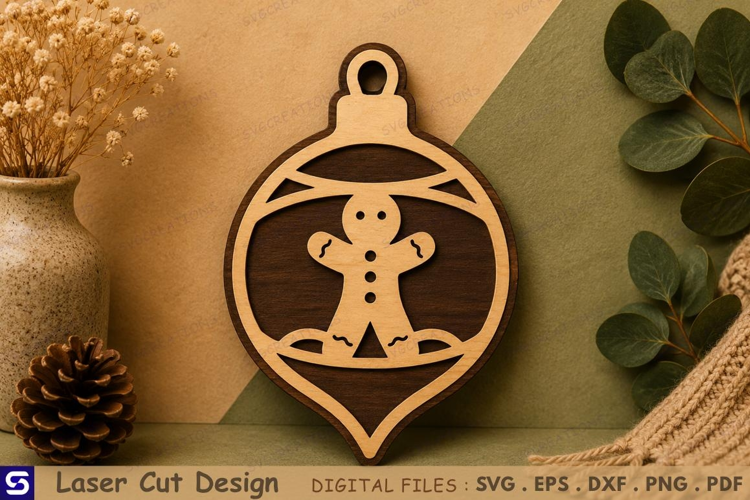 3D Gingerbread Man Wooden Christmas Ornament Laser Cut File