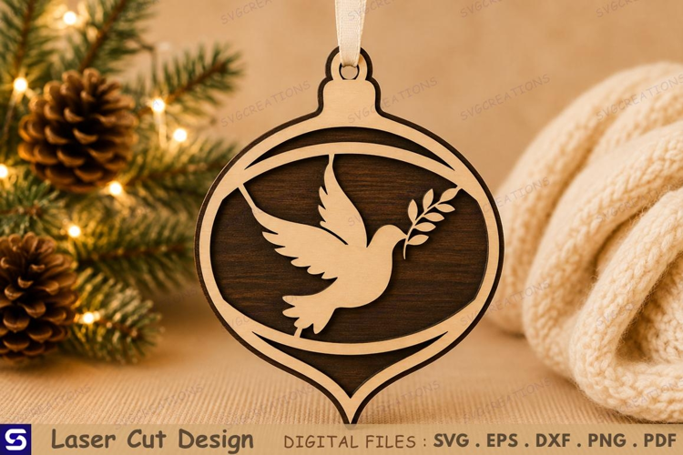 3D Peace Dove & Olive Branch Wooden Christmas Ornament Laser