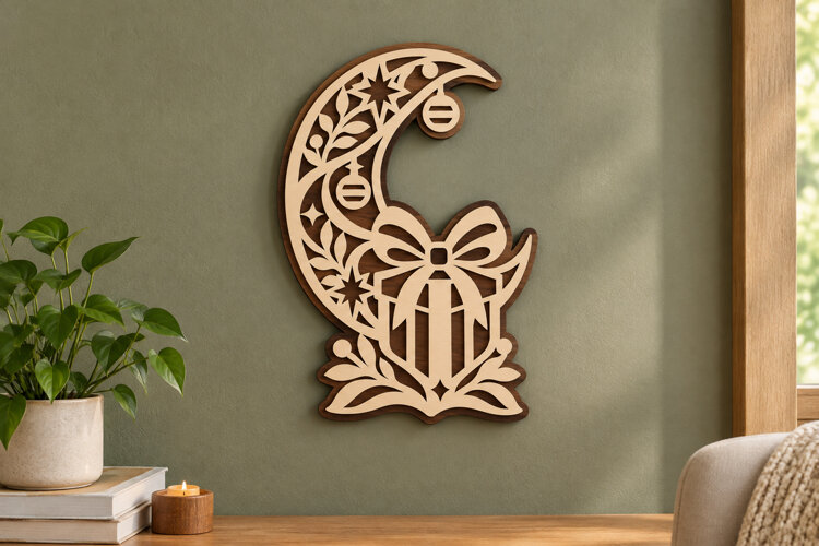 Crescent Gift Laser Cut SVG File, crescent gift svg, moon example image 1