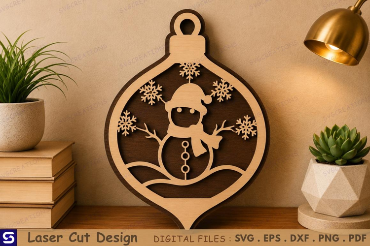 3D Snowman & Snowflakes Wooden Christmas Ornament Laser Cut