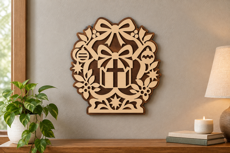 Floral Gift Wreath Laser Cut SVG File, floral gift wreath